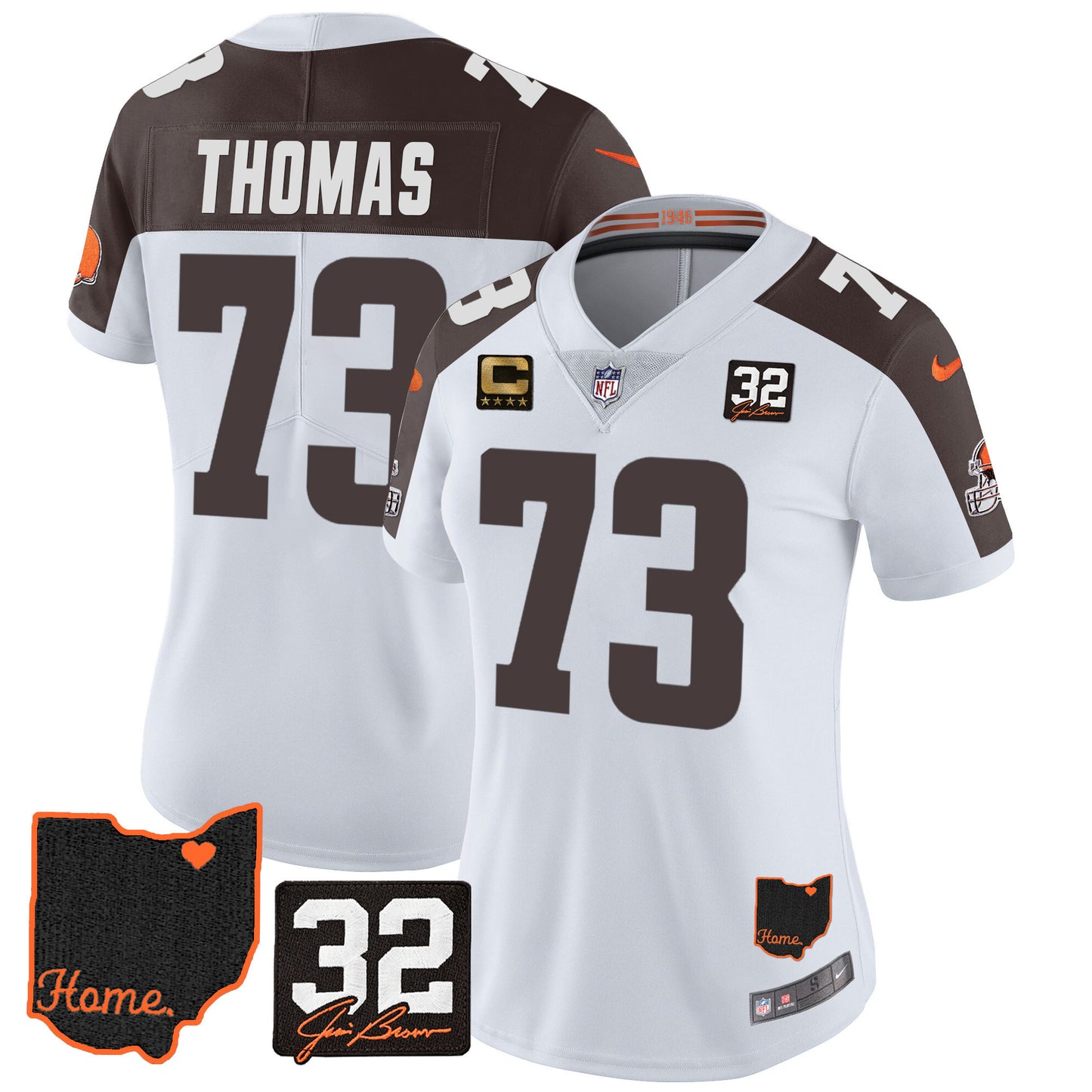 Women's Browns #32 Jim Brown Memorial & Home Patch Jersey V3 - All Stitched