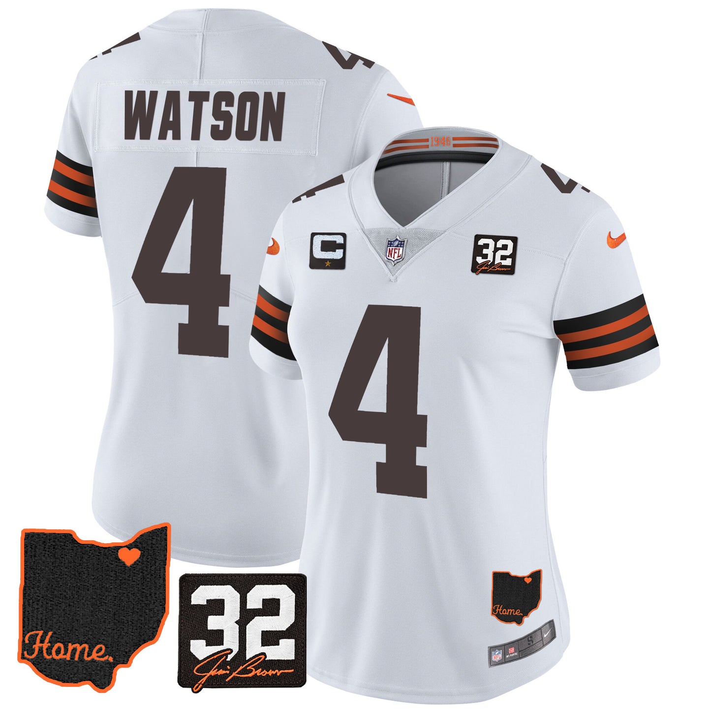 Women's Browns #32 Jim Brown Memorial & Home Patch Jersey V3 - All Stitched