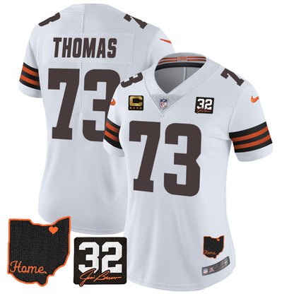 Women's Browns #32 Jim Brown Memorial & Home Patch Jersey V3 - All Stitched