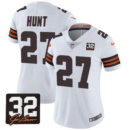 Women's Browns #32 Jim Brown Memorial & Home Patch Jersey V3 - All Stitched