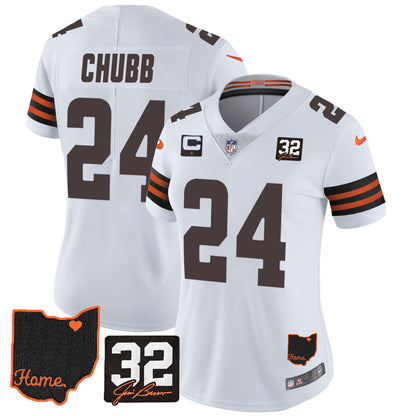 Women's Browns #32 Jim Brown Memorial & Home Patch Jersey V3 - All Stitched