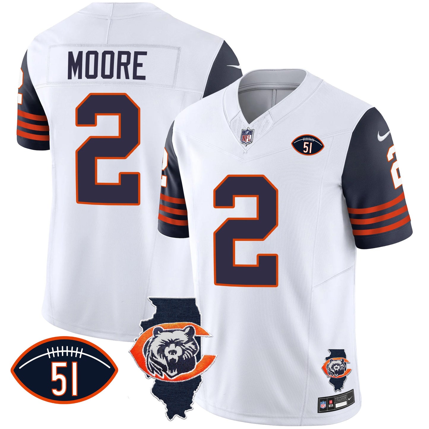 Bears Throwback Illinois Patch Vapor Jersey - All Stitched