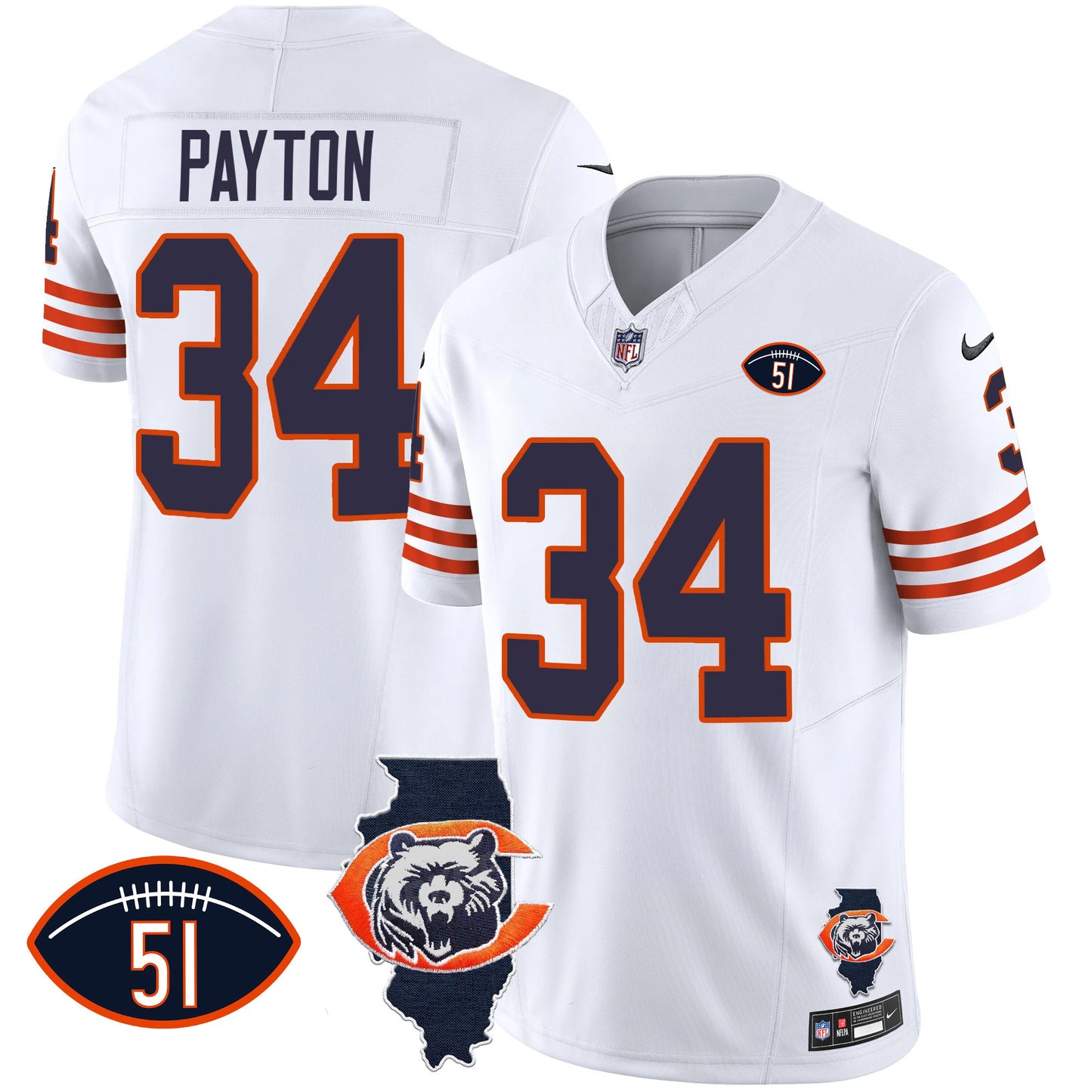 Bears Throwback Illinois Patch Vapor Jersey - All Stitched