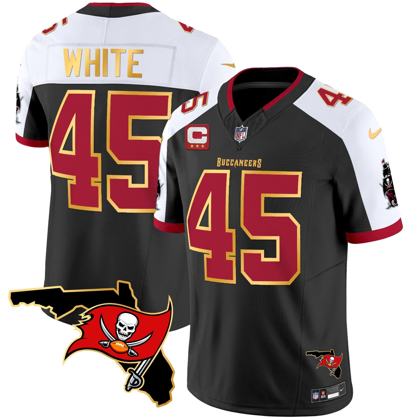 Buccaneers Florida Patch Gold Trim Vapor Jersey - All Stitched