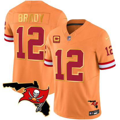 Buccaneers Florida Patch Gold Trim Vapor Jersey - All Stitched