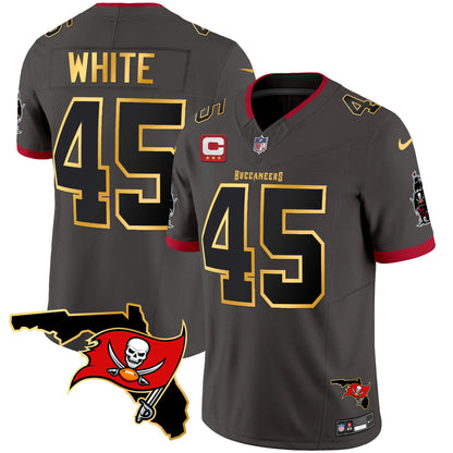 Buccaneers Florida Patch Gold Trim Vapor Jersey - All Stitched