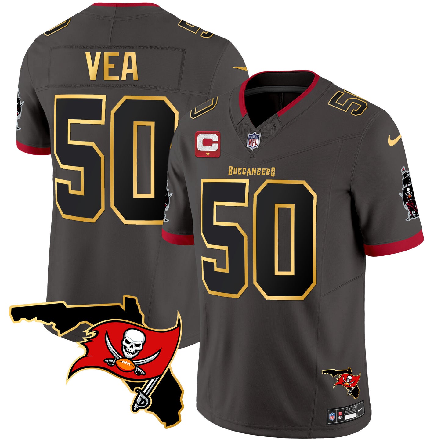 Buccaneers Florida Patch Gold Trim Vapor Jersey - All Stitched