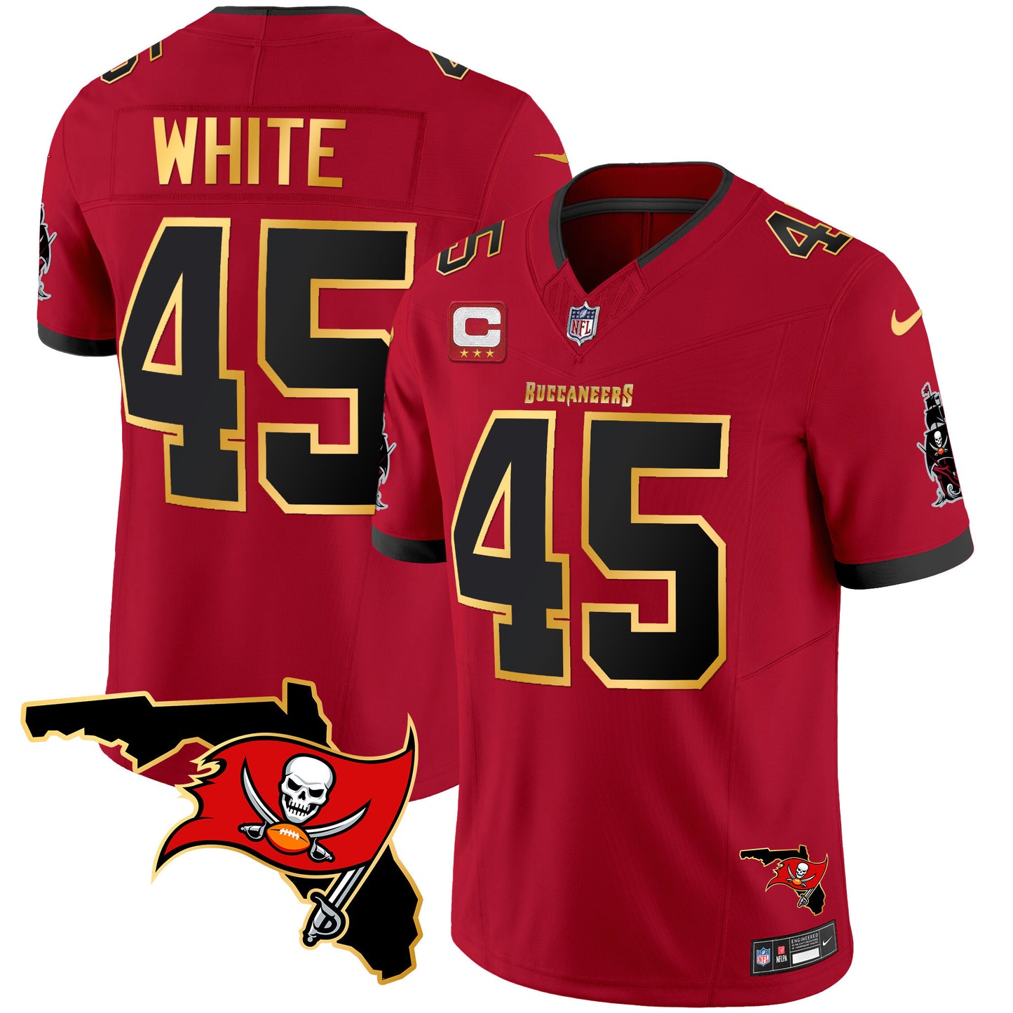 Buccaneers Florida Patch Gold Trim Vapor Jersey - All Stitched