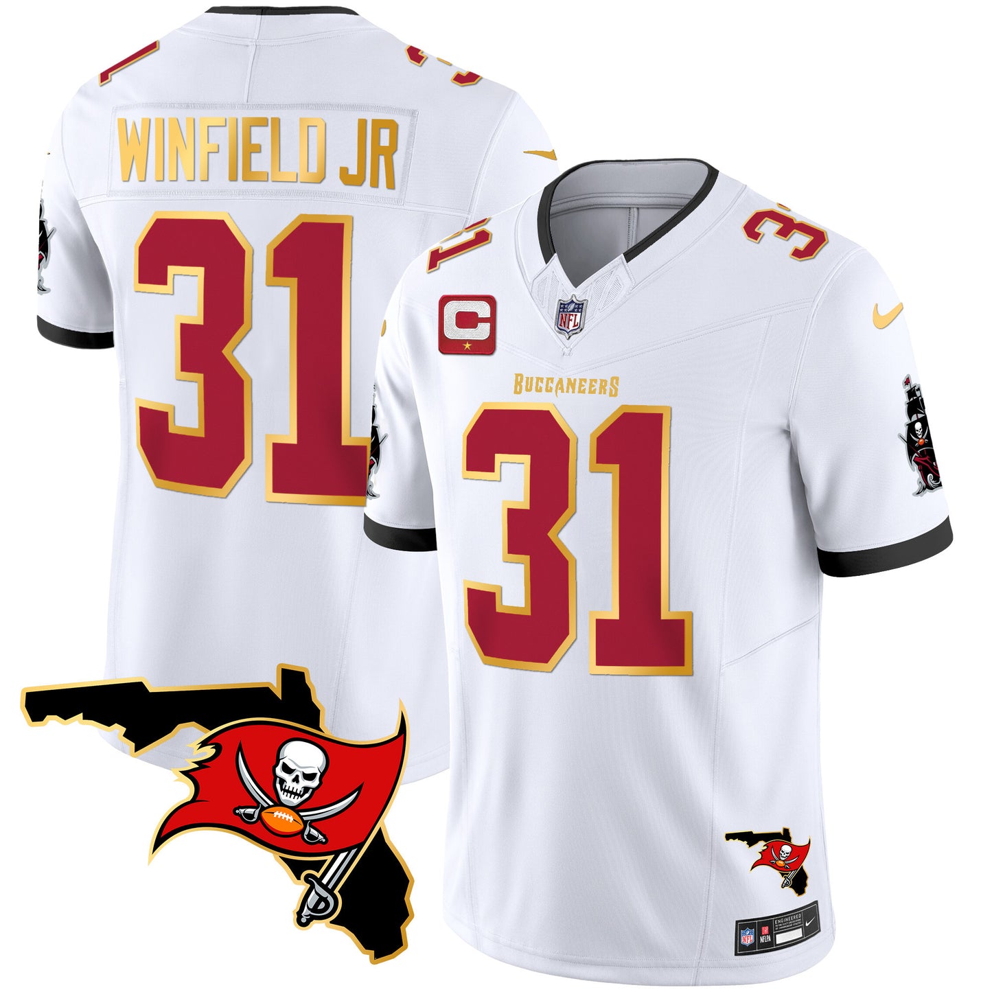 Buccaneers Florida Patch Gold Trim Vapor Jersey - All Stitched