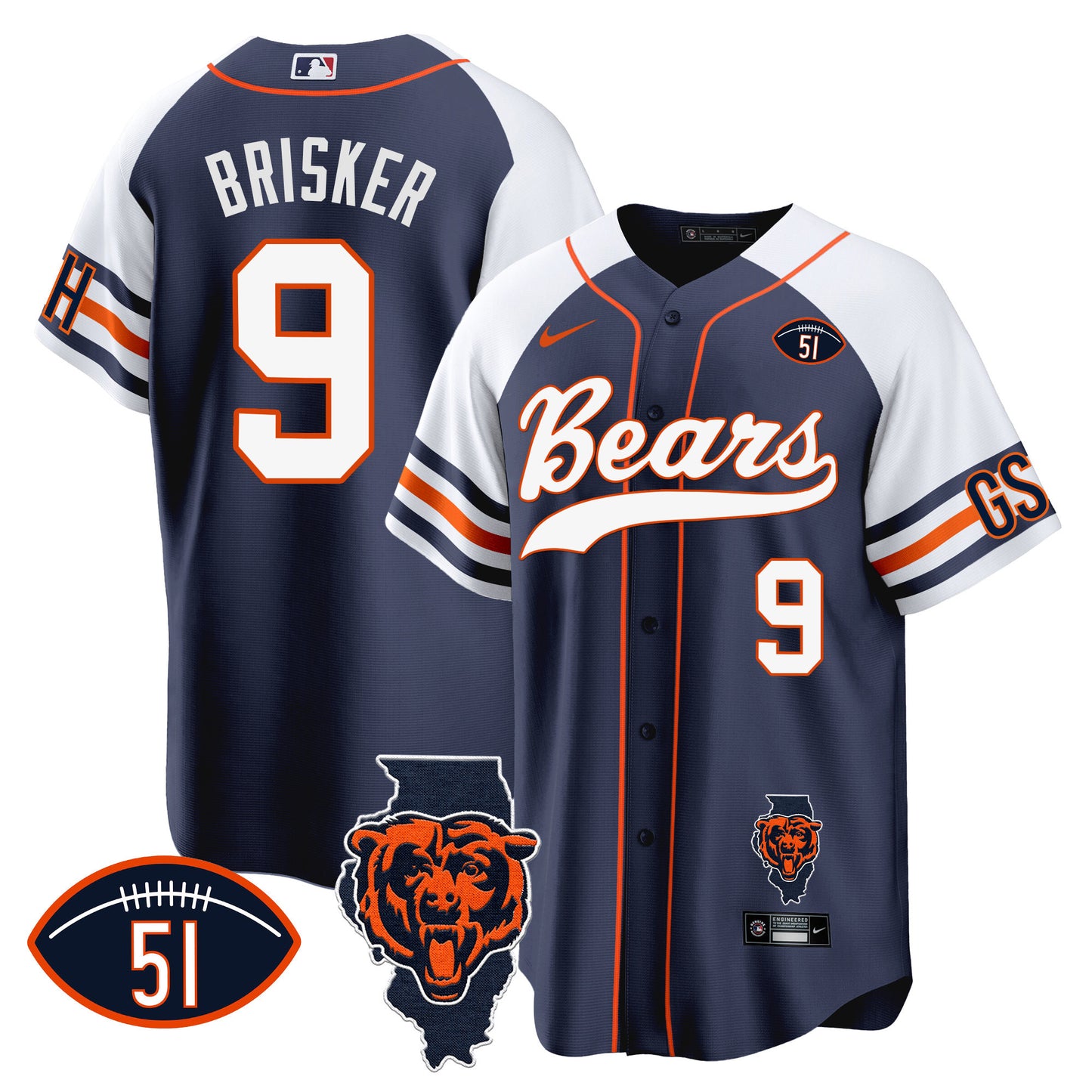 Bears Illinois Patch Baseball Jersey - All Stitched