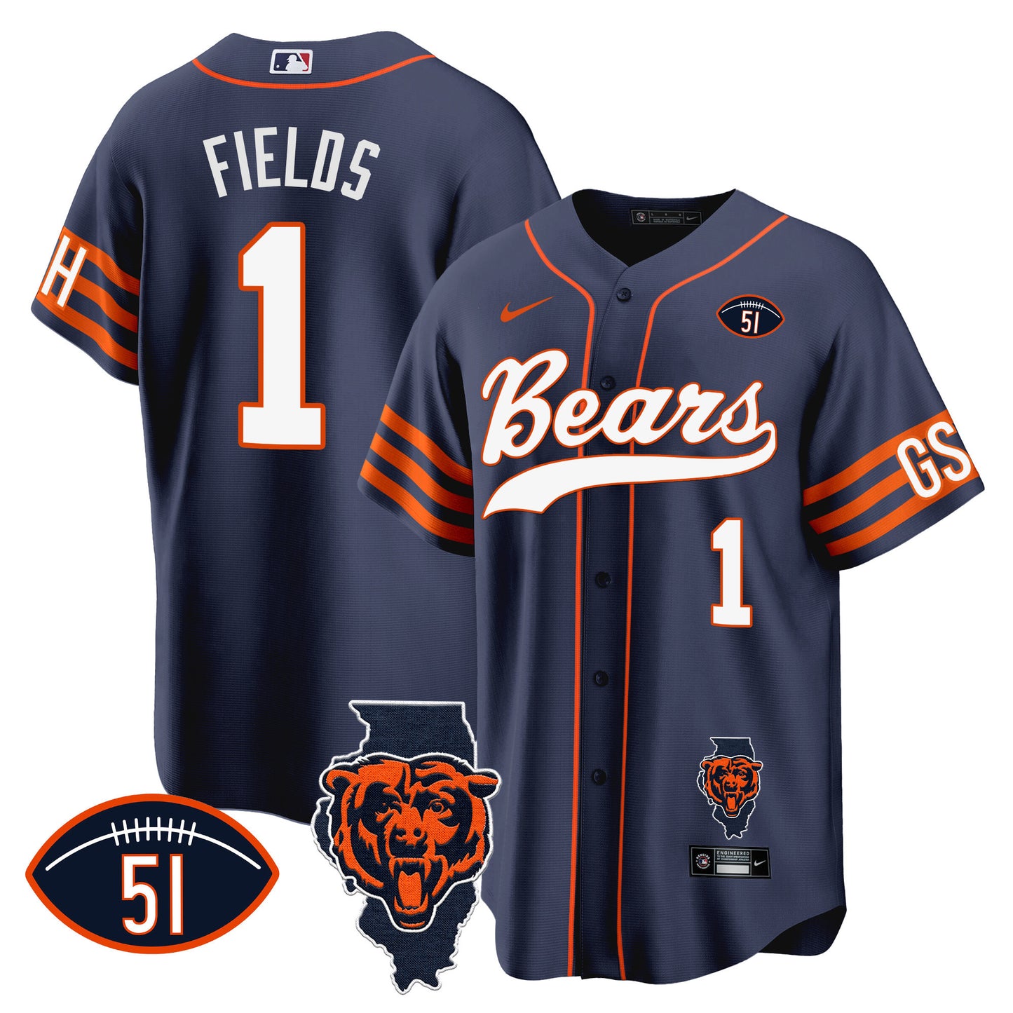 Bears Illinois Patch Baseball Jersey - All Stitched