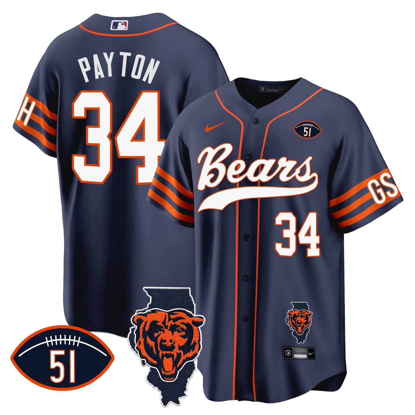 Bears Illinois Patch Baseball Jersey - All Stitched