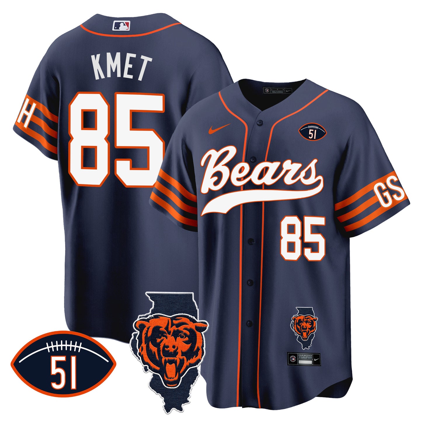 Bears Illinois Patch Baseball Jersey - All Stitched