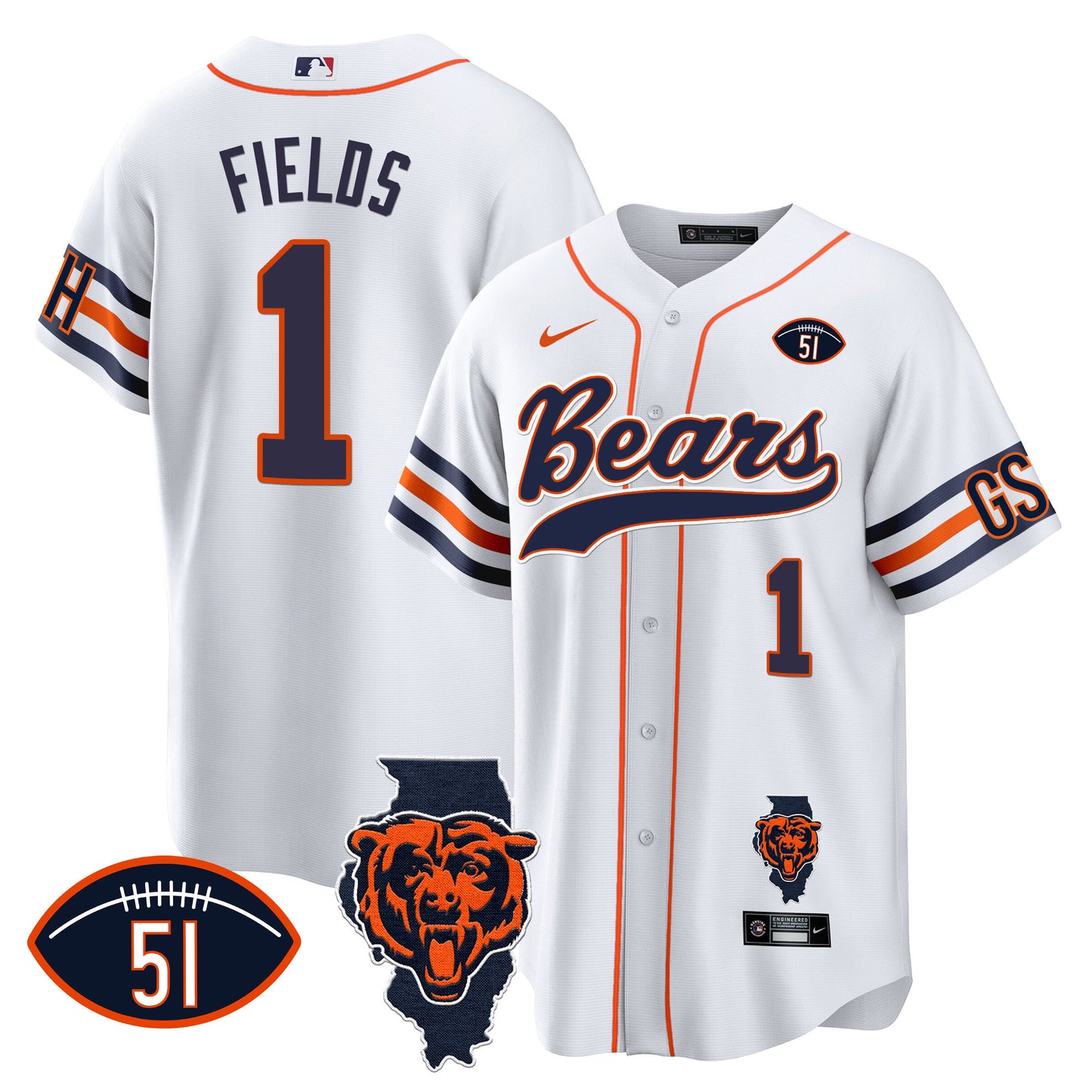 Bears Illinois Patch Baseball Jersey - All Stitched