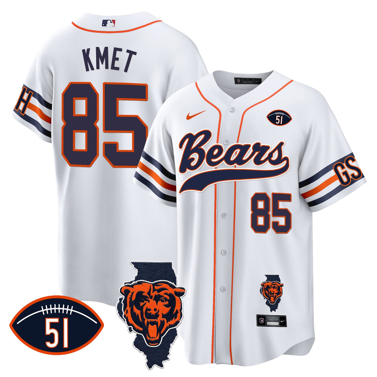 Bears Illinois Patch Baseball Jersey - All Stitched