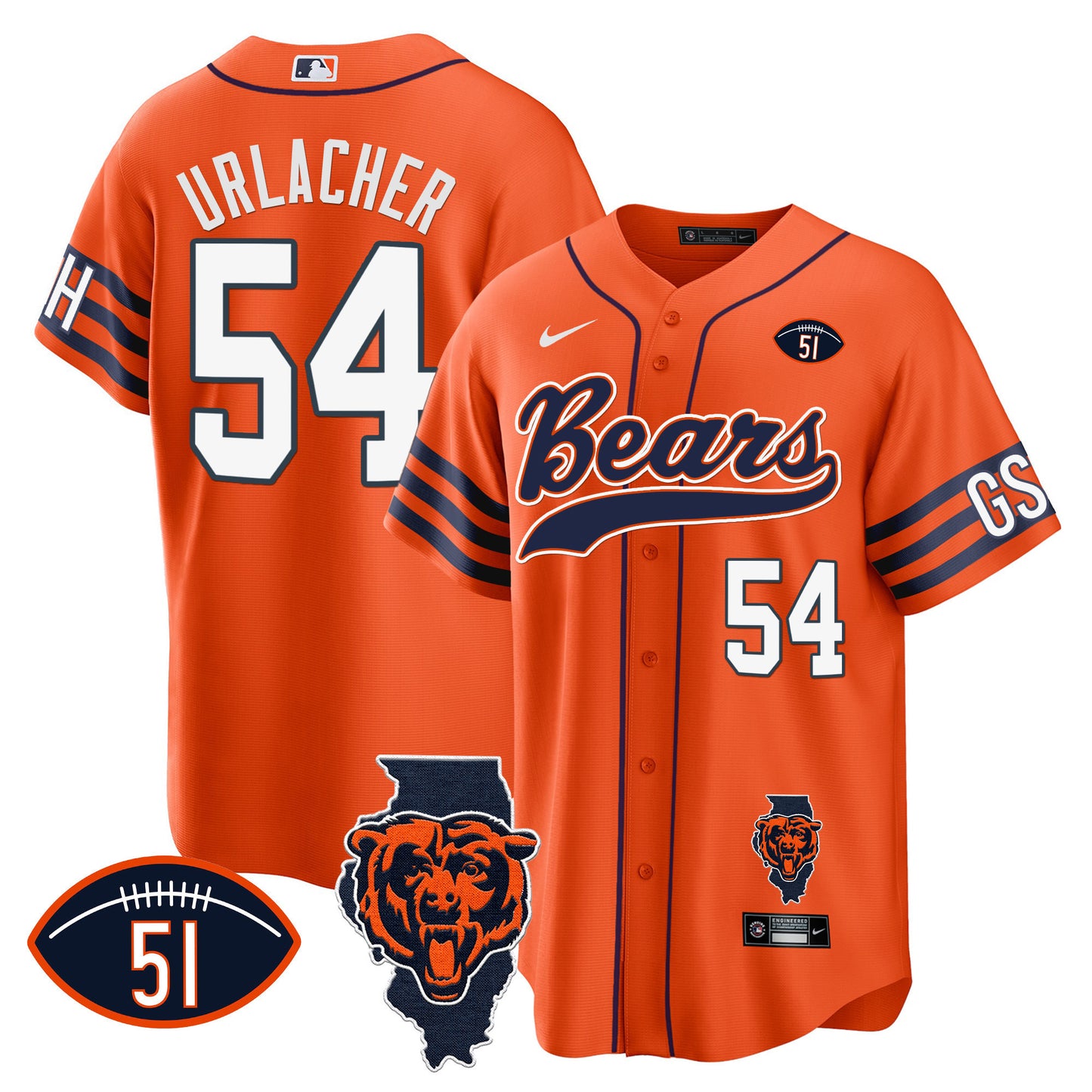 Bears Illinois Patch Baseball Jersey - All Stitched