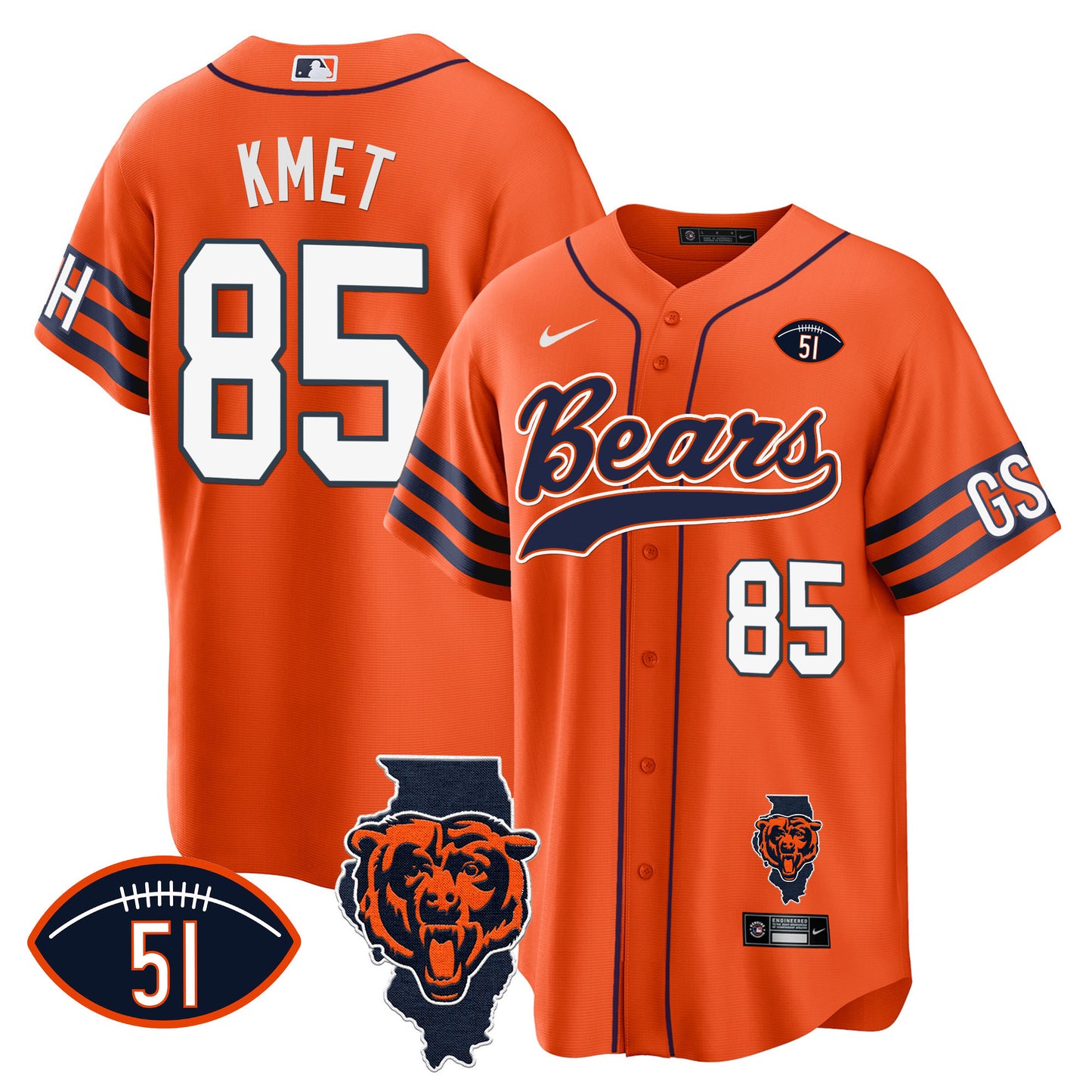 Bears Illinois Patch Baseball Jersey - All Stitched