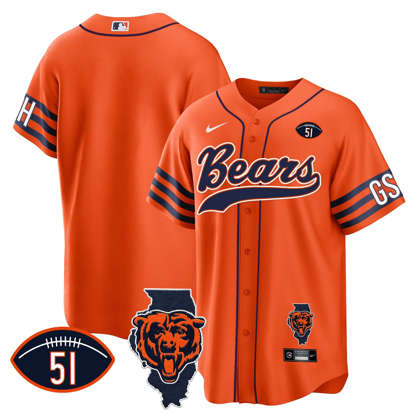 Bears Illinois Patch Baseball Jersey - All Stitched