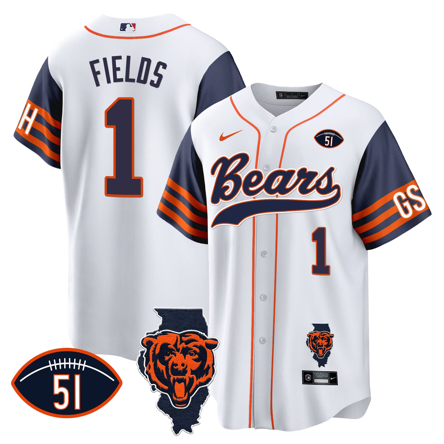 Bears Illinois Patch Baseball Jersey - All Stitched