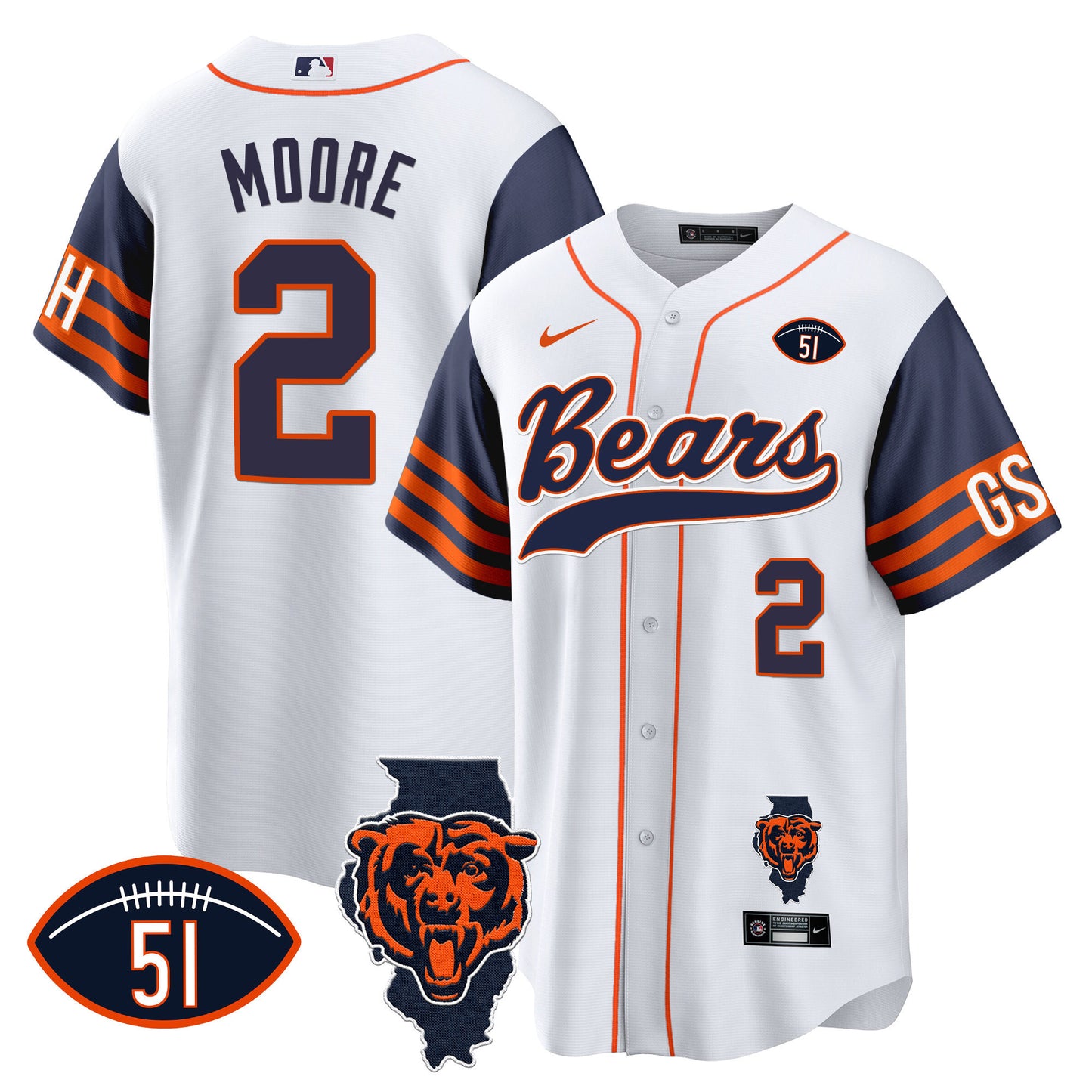 Bears Illinois Patch Baseball Jersey - All Stitched