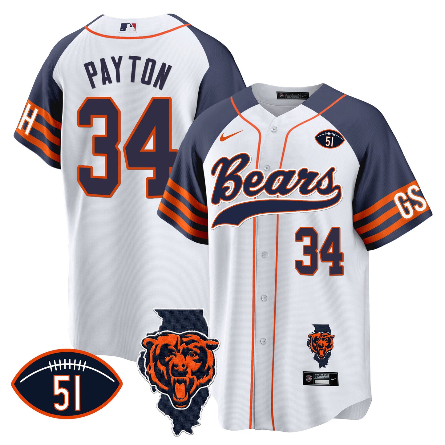 Bears Illinois Patch Baseball Jersey - All Stitched