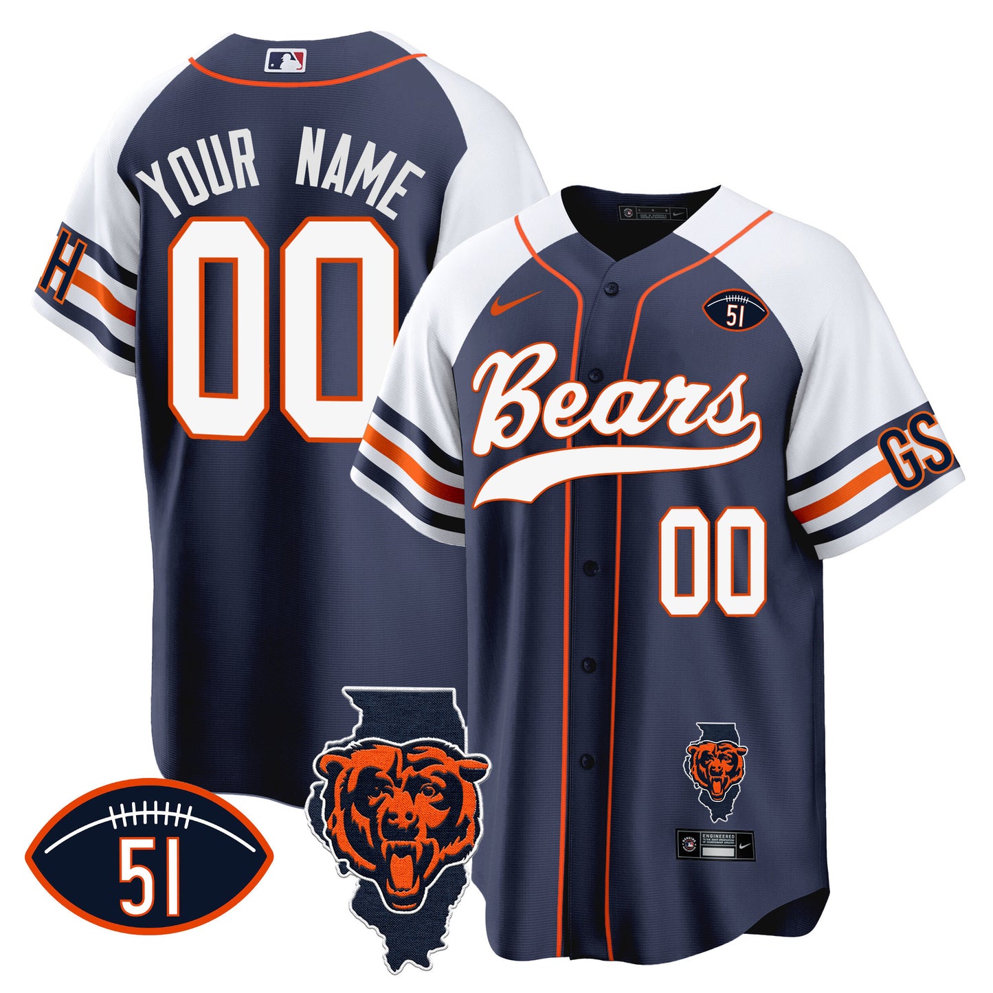 Bears Illinois Patch Baseball Custom Jersey - All Stitched