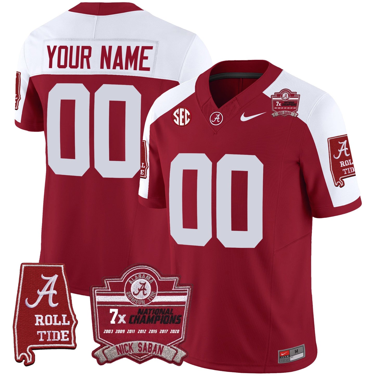 Alabama Crimson Tide Nick Saban 7x Champions Patch Vapor Custom Jersey - All Stitched