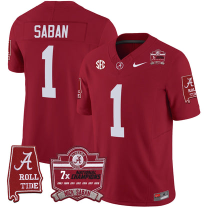 Alabama Crimson Tide Nick Saban 7x Champions Patch Vapor Jersey - All Stitched