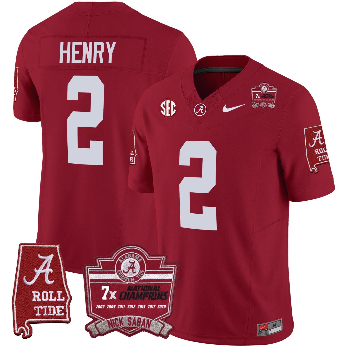 Alabama Crimson Tide Nick Saban 7x Champions Patch Vapor Jersey - All Stitched