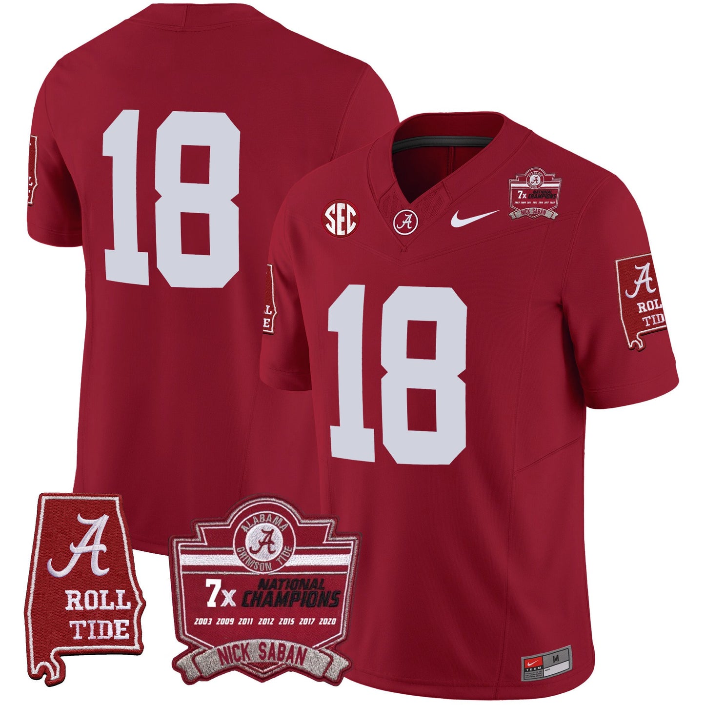 Alabama Crimson Tide Nick Saban 7x Champions Patch Vapor Jersey - All Stitched