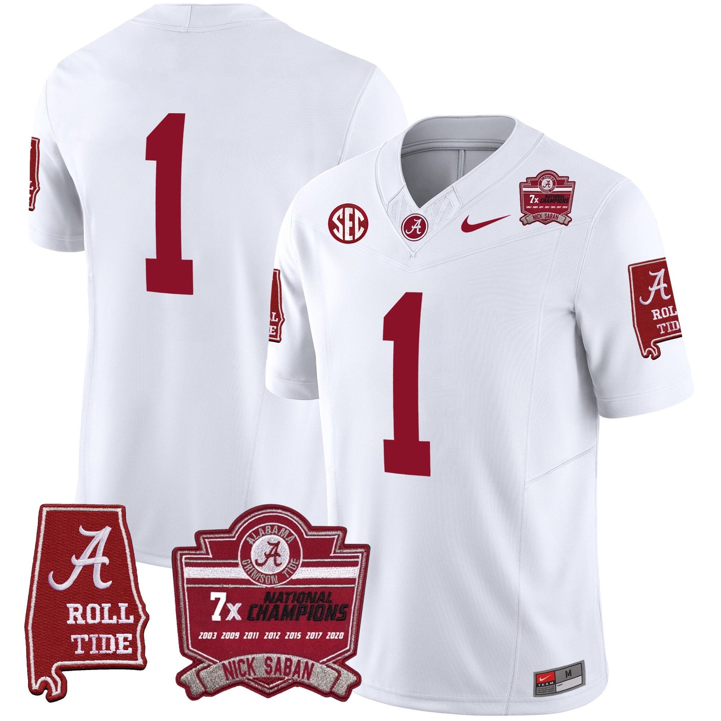 Alabama Crimson Tide Nick Saban 7x Champions Patch Vapor Jersey - All Stitched