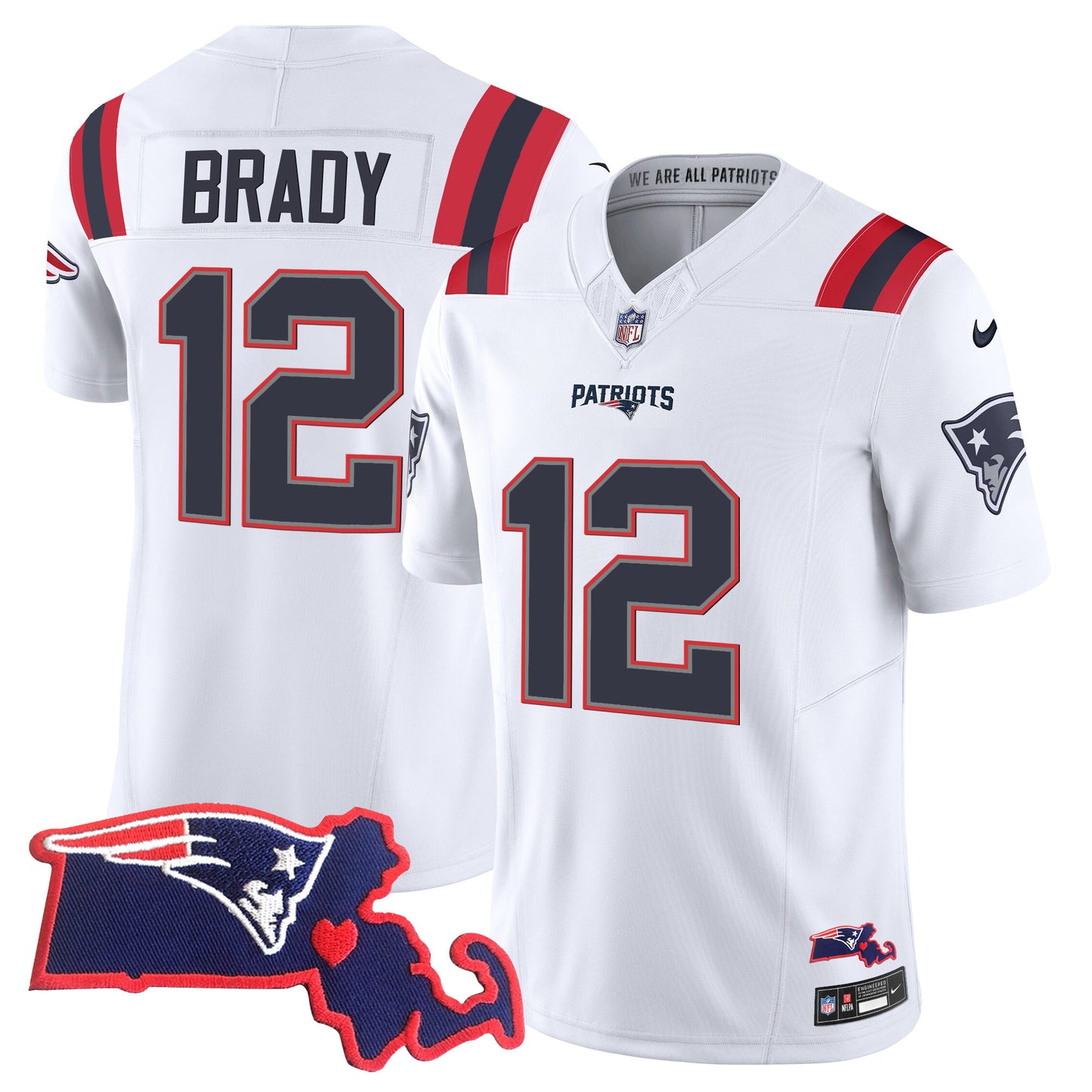 Patriots Massachusetts Patch Vapor Jersey - All Stitched