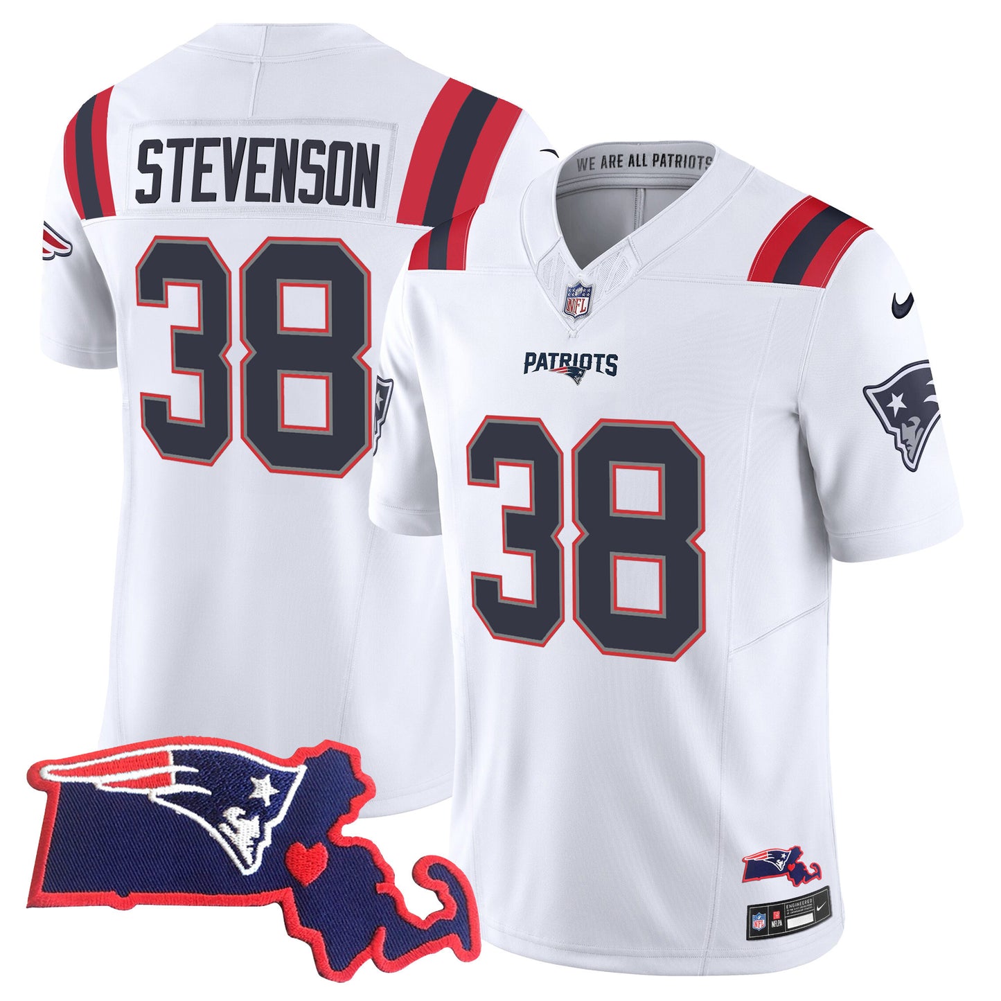 Patriots Massachusetts Patch Vapor Jersey - All Stitched