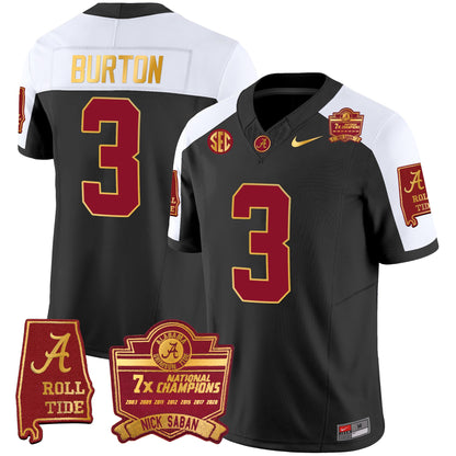 Alabama Crimson Tide Nick Saban 7x Champions Patch Gold Trim Jersey - All Stitched