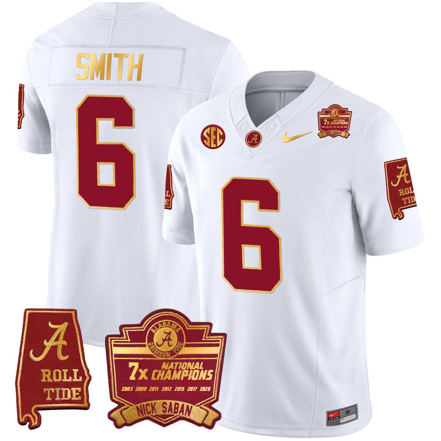 Alabama Crimson Tide Nick Saban 7x Champions Patch Gold Trim Jersey - All Stitched