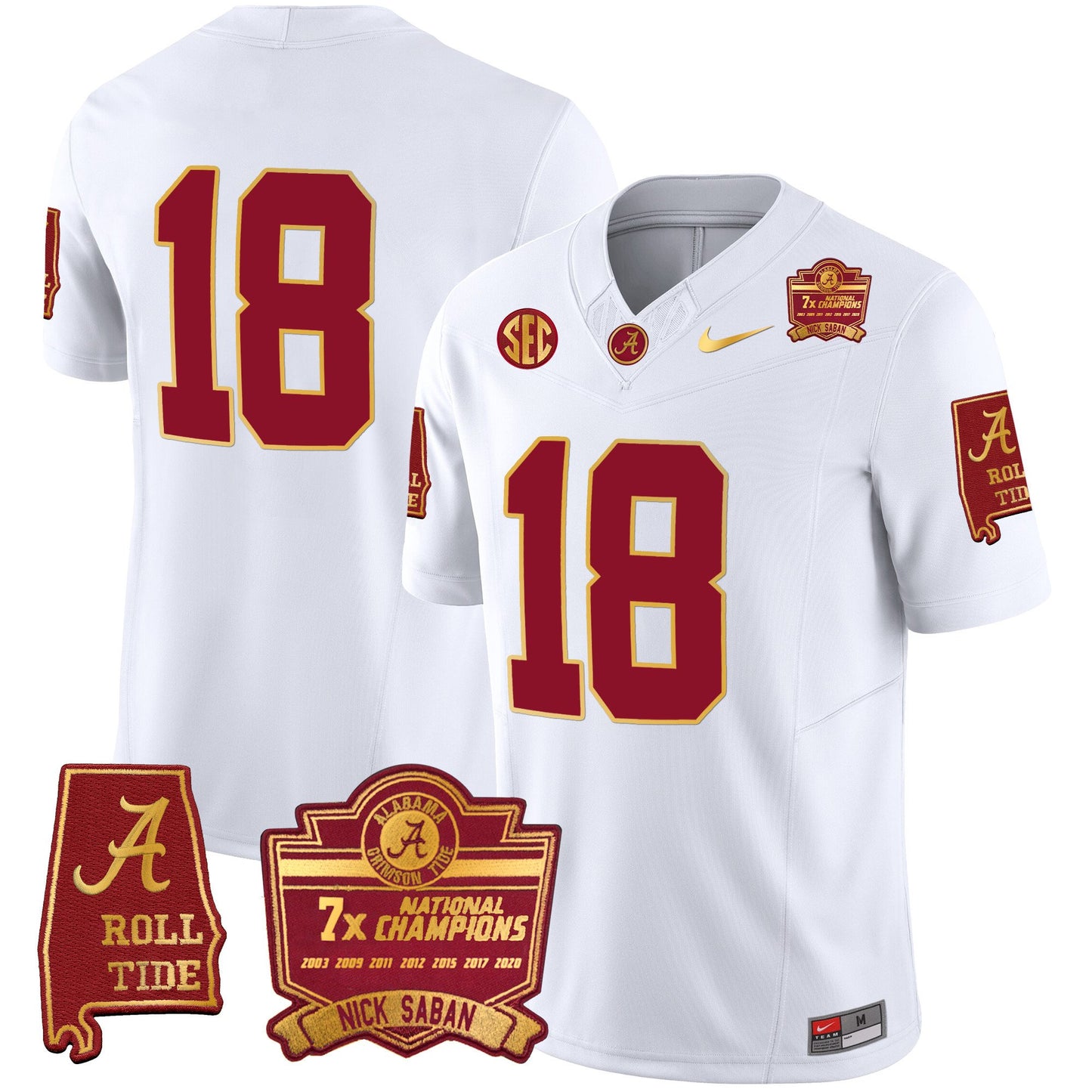 Alabama Crimson Tide Nick Saban 7x Champions Patch Gold Trim Jersey - All Stitched