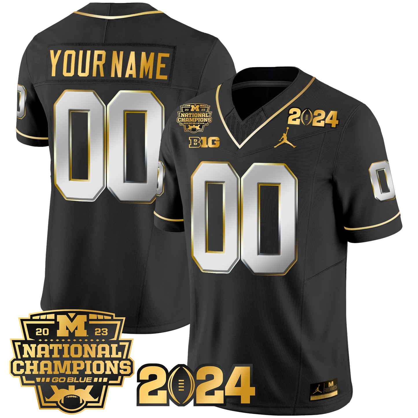 Michigan Wolverines 2023 National Champions Patch Gold Vapor Custom Jersey - All Stitched