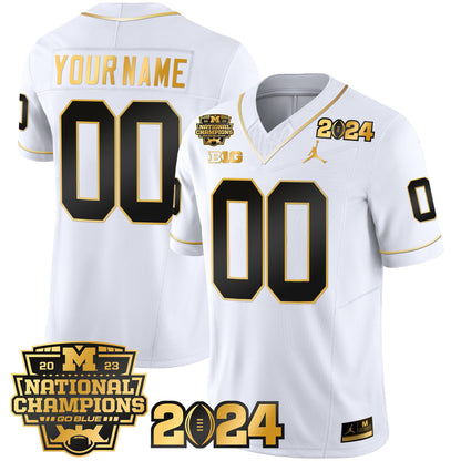 Michigan Wolverines 2023 National Champions Patch Gold Vapor Custom Jersey - All Stitched