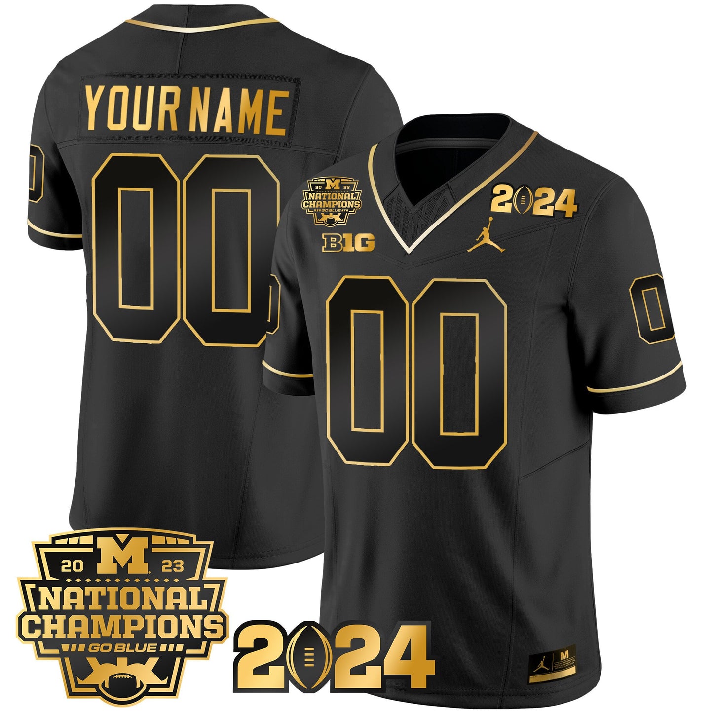 Michigan Wolverines 2023 National Champions Patch Gold Vapor Custom Jersey - All Stitched