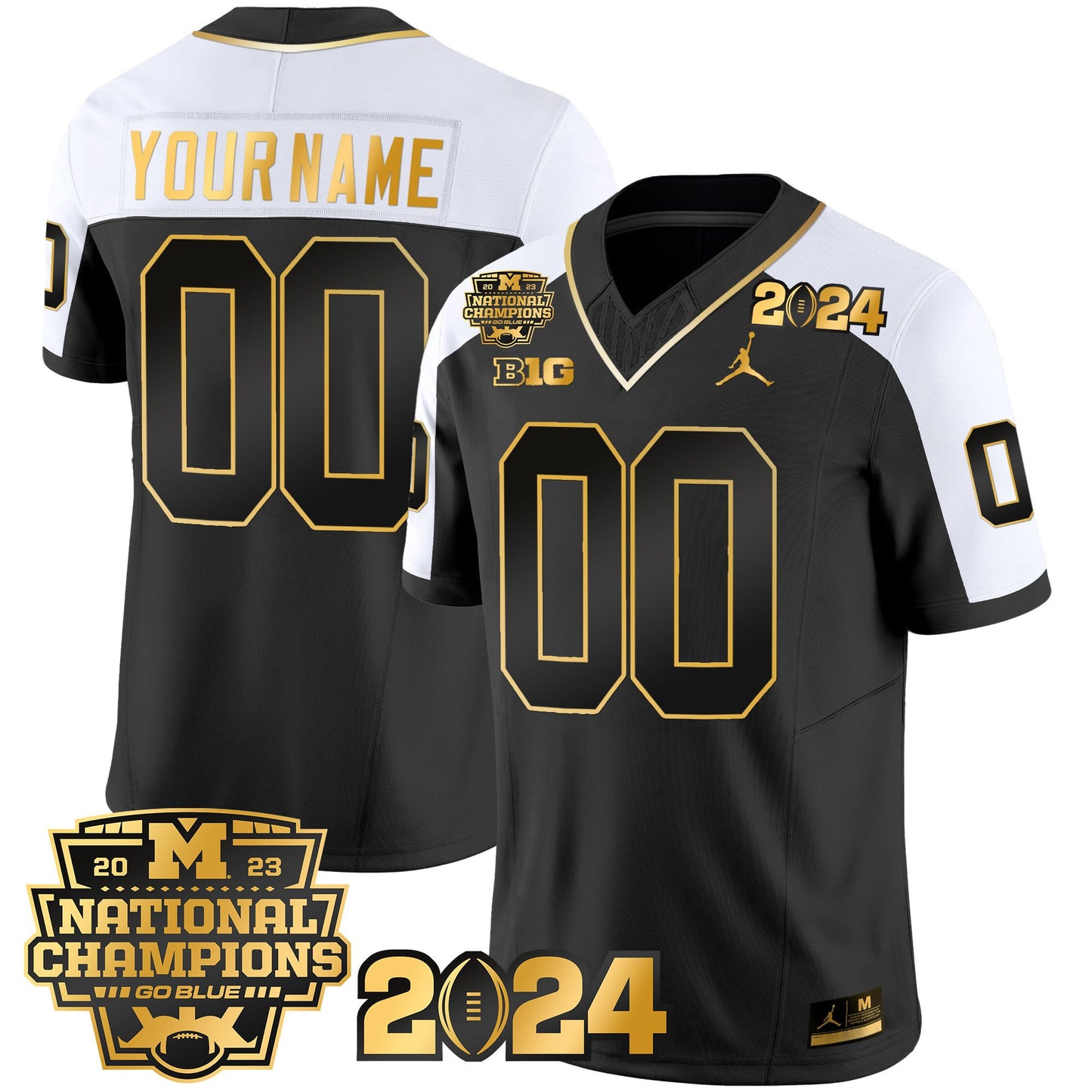 Michigan Wolverines 2023 National Champions Patch Gold Vapor Custom Jersey - All Stitched