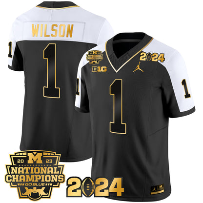 Michigan Wolverines 2023 National Champions Patch Gold Vapor Jersey - All Stitched