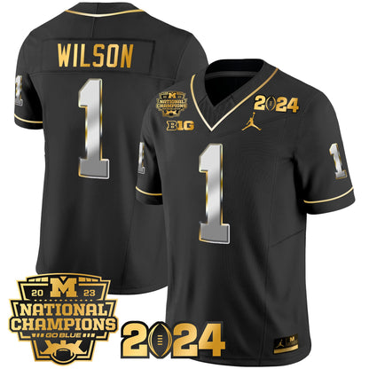 Michigan Wolverines 2023 National Champions Patch Gold Vapor Jersey - All Stitched