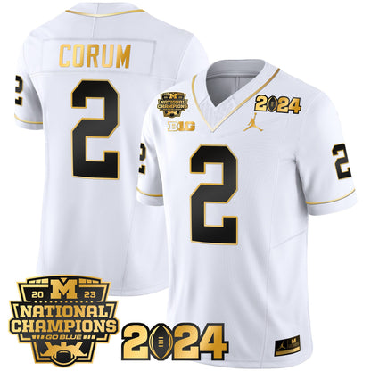 Michigan Wolverines 2023 National Champions Patch Gold Vapor Jersey - All Stitched