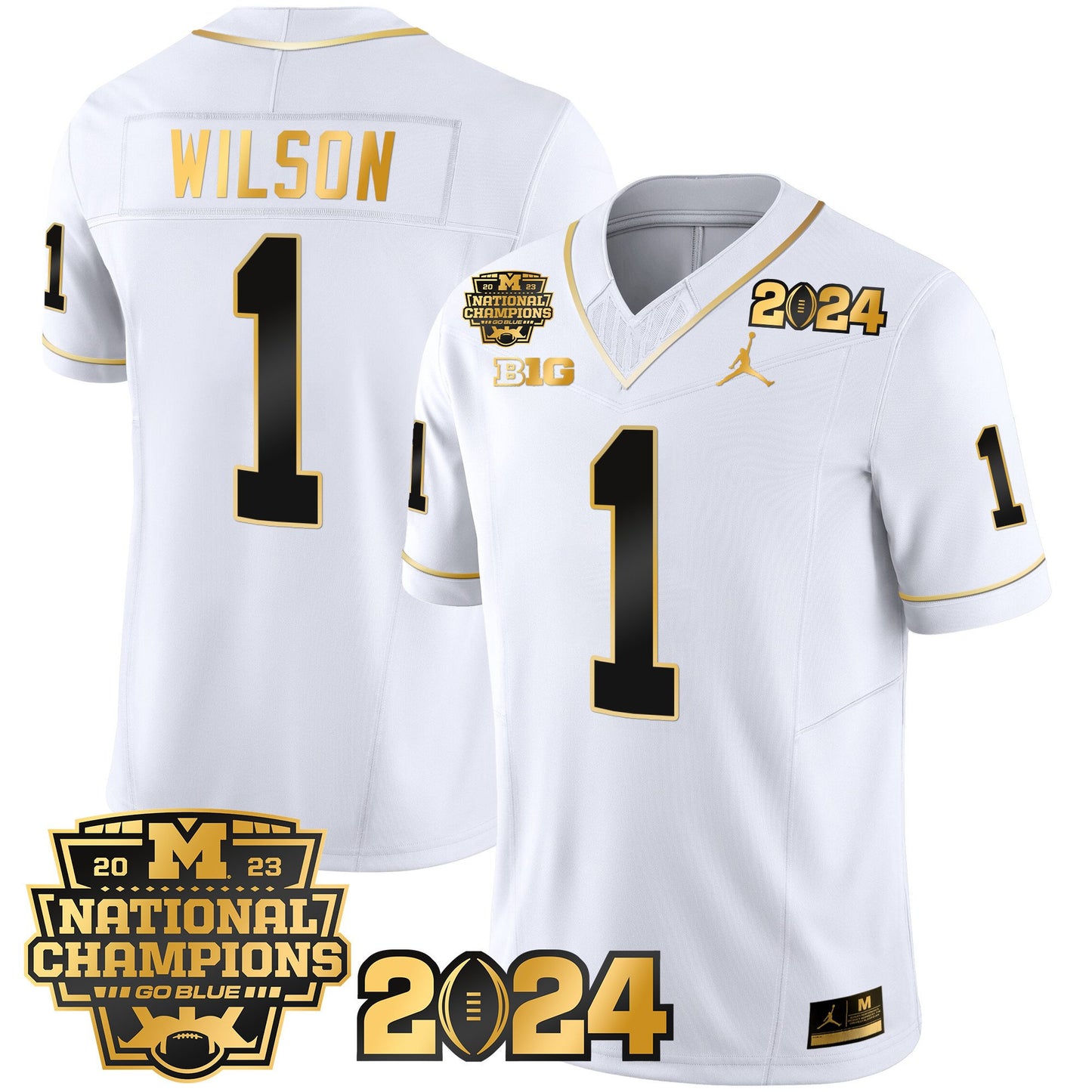 Michigan Wolverines 2023 National Champions Patch Gold Vapor Jersey - All Stitched