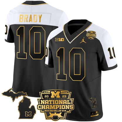 Michigan Wolverines 2023 National Champions Patch Gold Vapor Jersey V3 - All Stitched