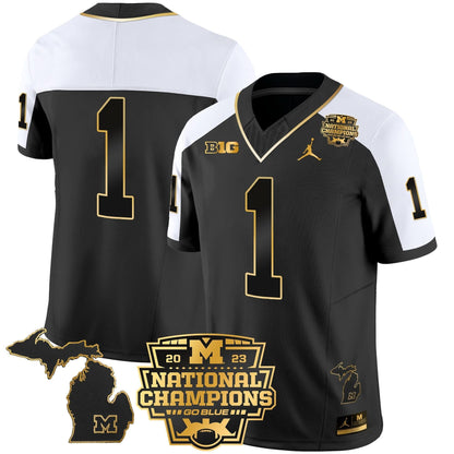 Michigan Wolverines 2023 National Champions Patch Gold Vapor Jersey V3 - All Stitched