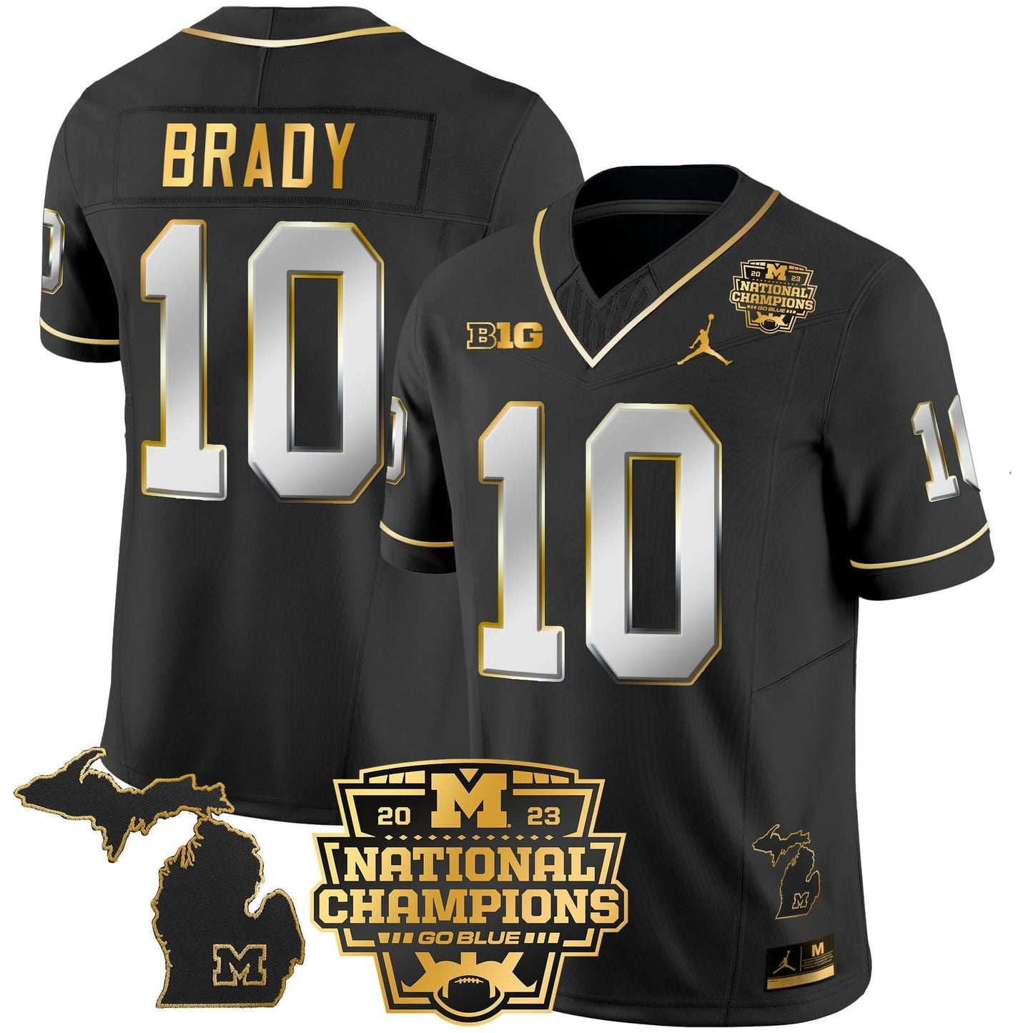 Michigan Wolverines 2023 National Champions Patch Gold Vapor Jersey V3 - All Stitched