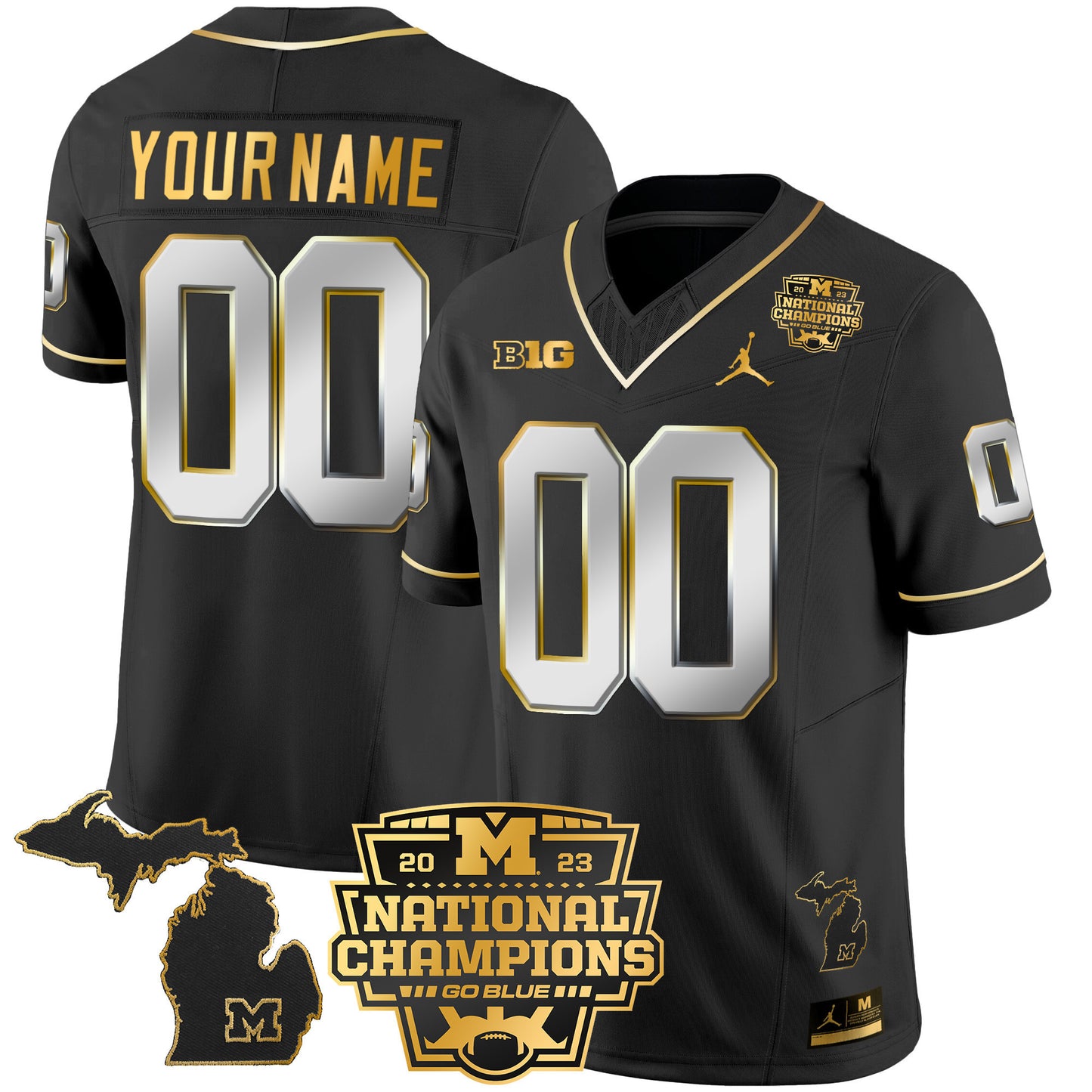 Michigan Wolverines 2023 National Champions Patch Gold Vapor Custom Jersey V3 - All Stitched