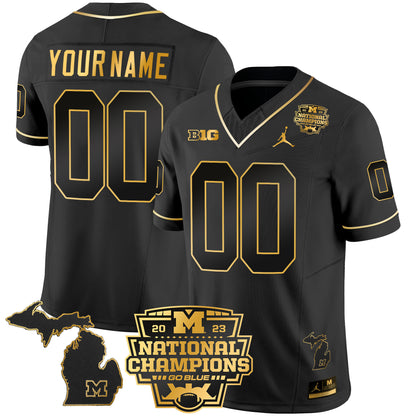 Michigan Wolverines 2023 National Champions Patch Gold Vapor Custom Jersey V3 - All Stitched