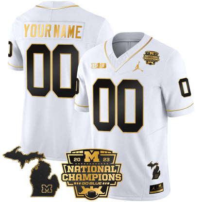 Michigan Wolverines 2023 National Champions Patch Gold Vapor Custom Jersey V3 - All Stitched